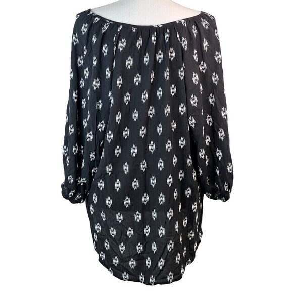 NY Collection Women's Black White Boho Loose Fit 3/4 Sleeve Tunic Tassels Sz Med - Picture 8 of 9